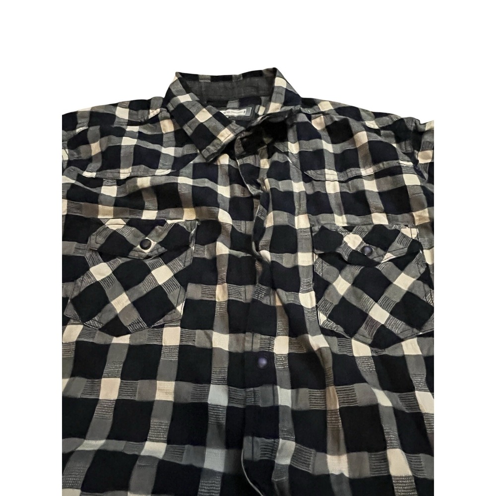 Western BLUE Pearl Snap, Navy and white Short sleeve Plaid, Size Large